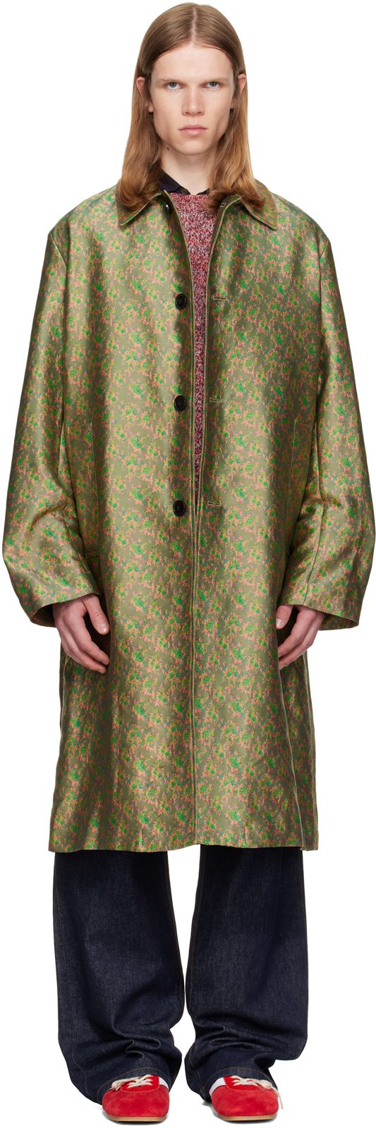 Green Jacquard Coat 262358M176002