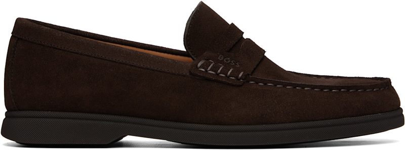 Brown Suede Logo Penny Trim Loafers 262085M231014