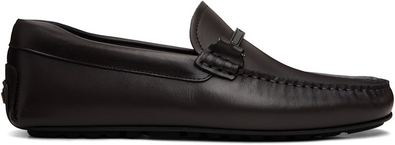 Brown Nappa-Leather Driver Loafers 262085M231011