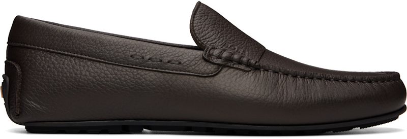 Brown Tumbled-Leather Driver Loafers 262085M231009