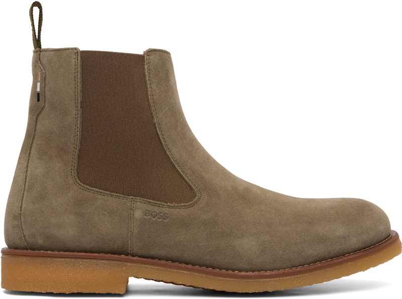 Khaki Suede Signature-Stripe Stitching Chelsea Boots 262085M223003