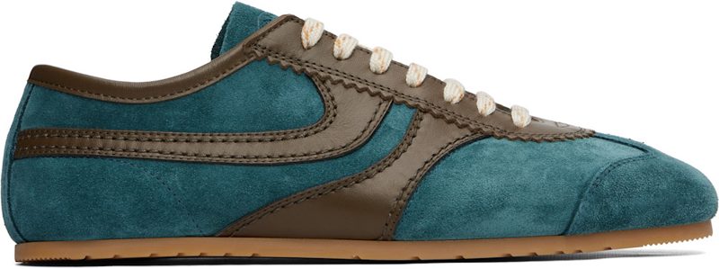 Blue & Brown Suede Sneakers 262358M237006