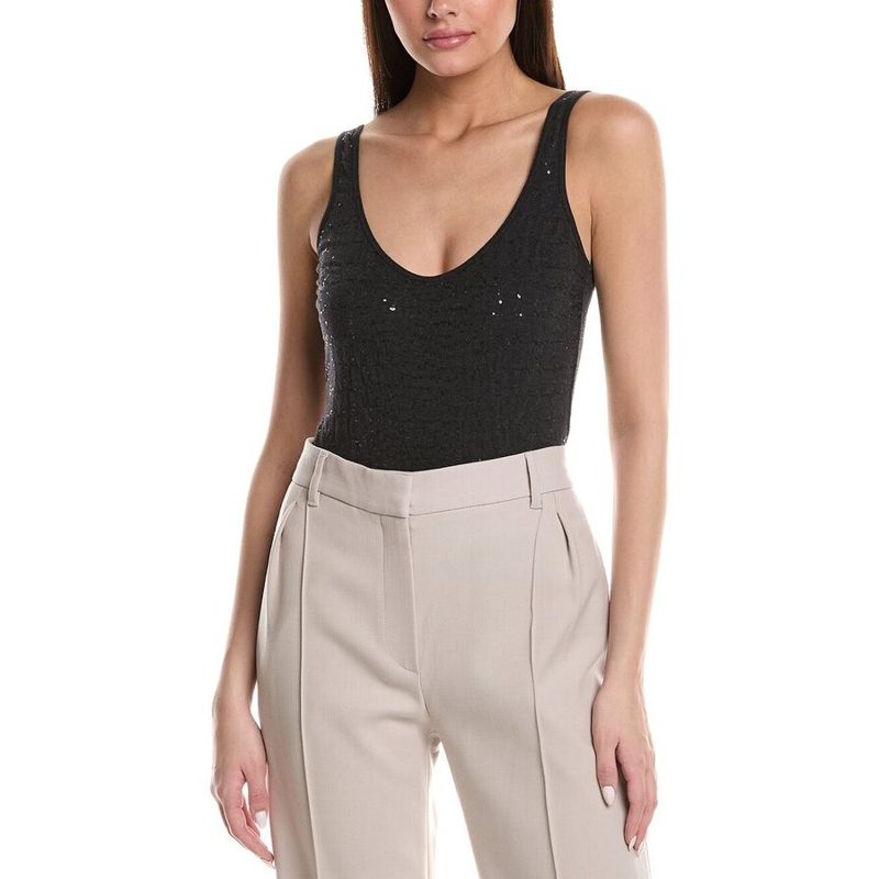Brunello Cucinelli Anthracite Sequin Scoop Neck Bodysuit_Black