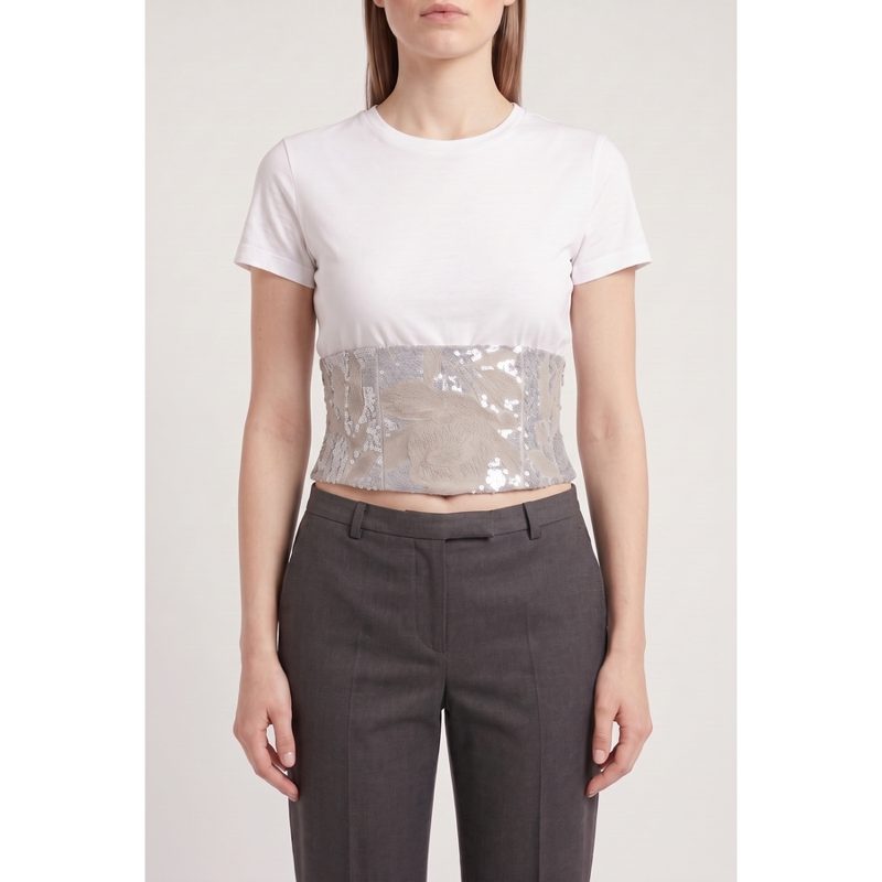 Brunello Cucinelli White Linen Corset Shirt_Multi-Color