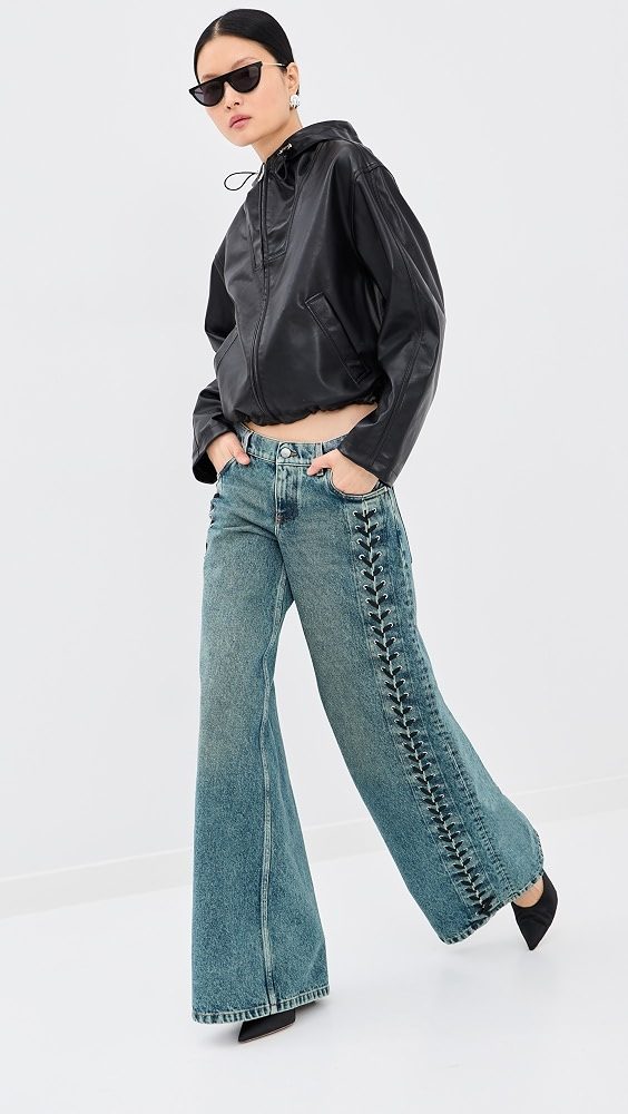 Laced Denim Wide Leg Jeans_Mid Blue