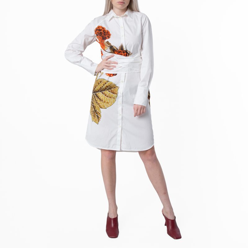 Botanical Print Cotton Shirt Dress