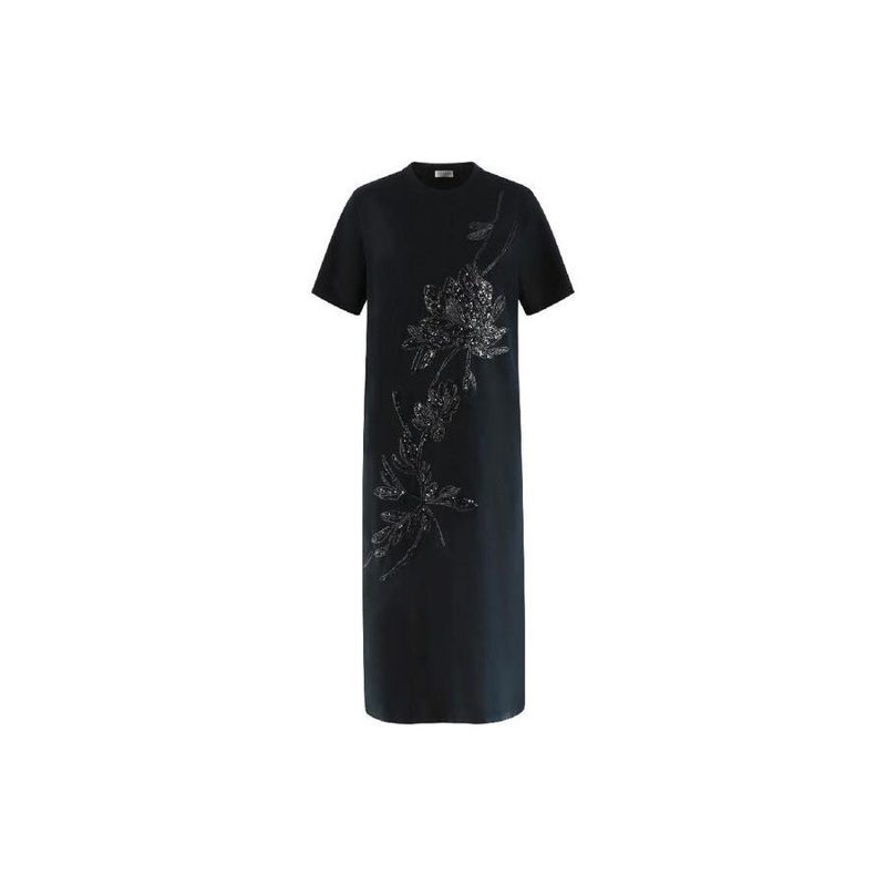 Brunello Cucinelli Woblack Embroidered Straight Dress