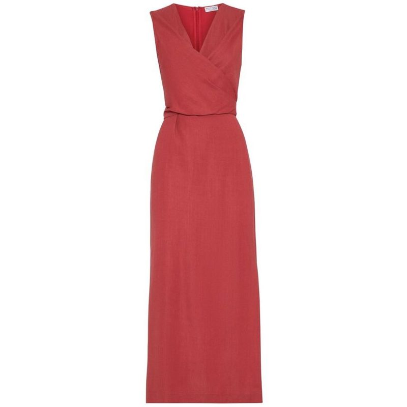 Brunello Cucinelli Wored Linen Blend Sleeveless Dress