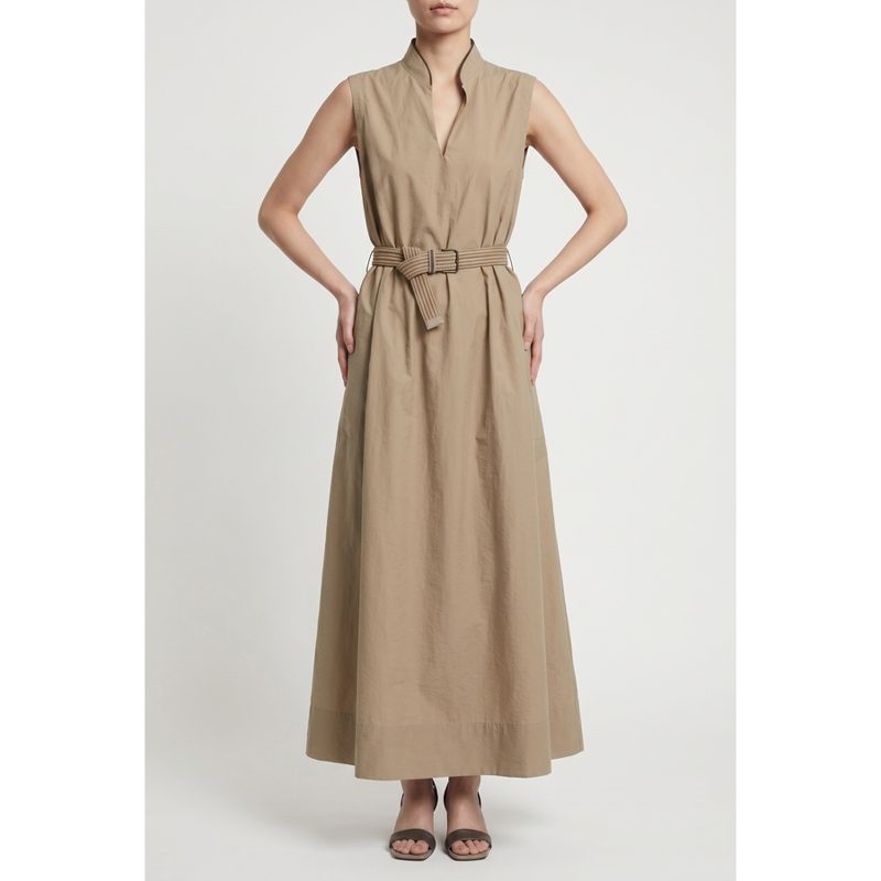Brunello Cucinelli Wobeige Sleeveless Belted Dress