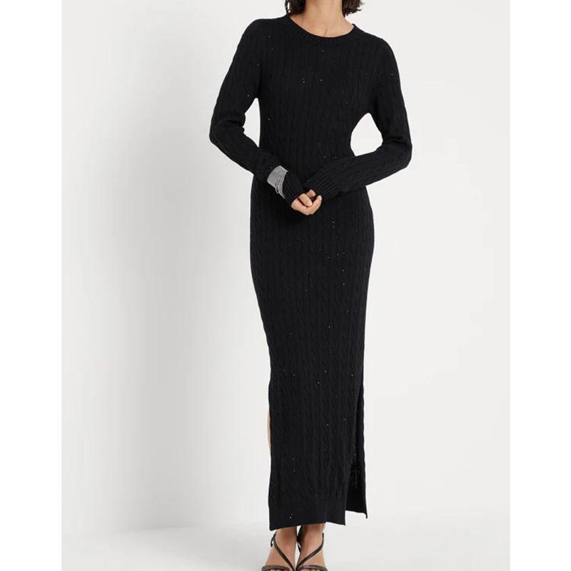 Brunello Cucinelli Woblack Cotton Cable Knit Maxi Dress
