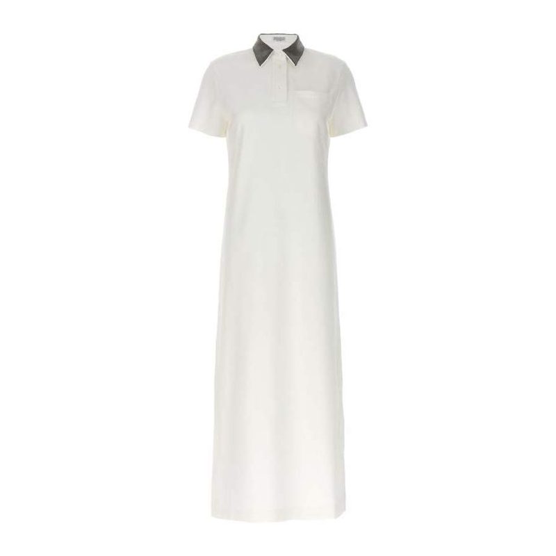 Brunello Cucinelli Wooff White Polo Collar Dress