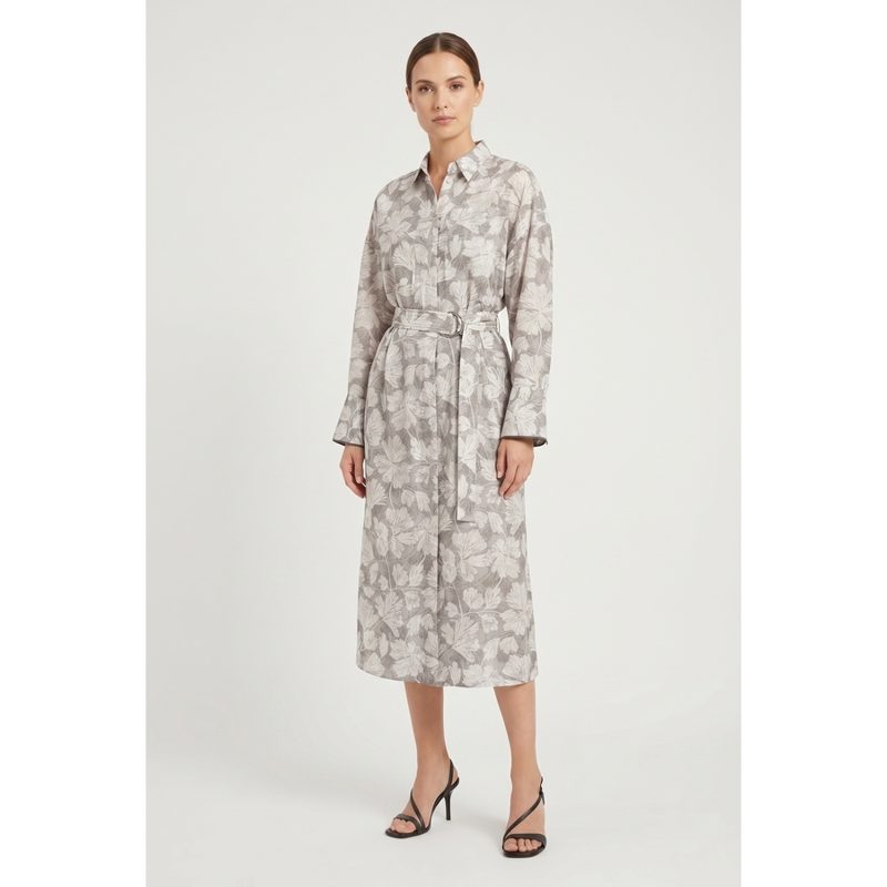 Brunello Cucinelli Wolight Grey Silk Shirt Dress