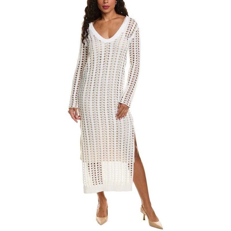 Brunello Cucinelli White Open-Knit Long Dress