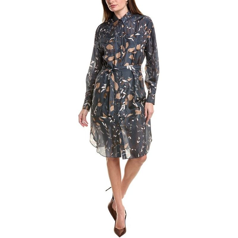 Brunello Cucinelli Blue Patterned Shirt Dress With Belt