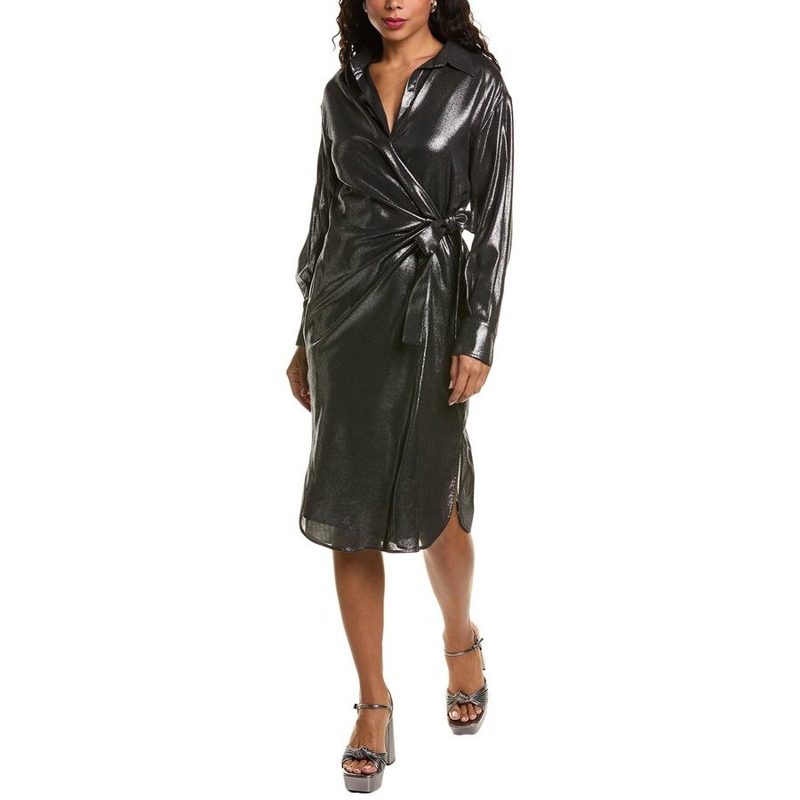 Brunello Cucinelli Black Metallic Wrap Midi Dress