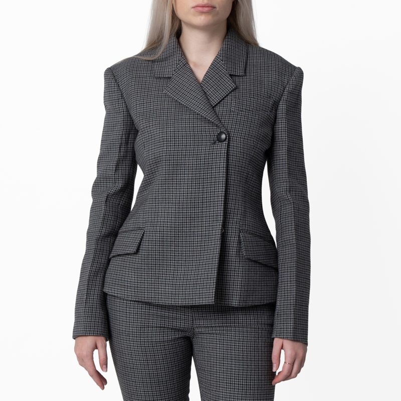 Micro Houndstooth Double Breasted Blazer_Smoked Pearl