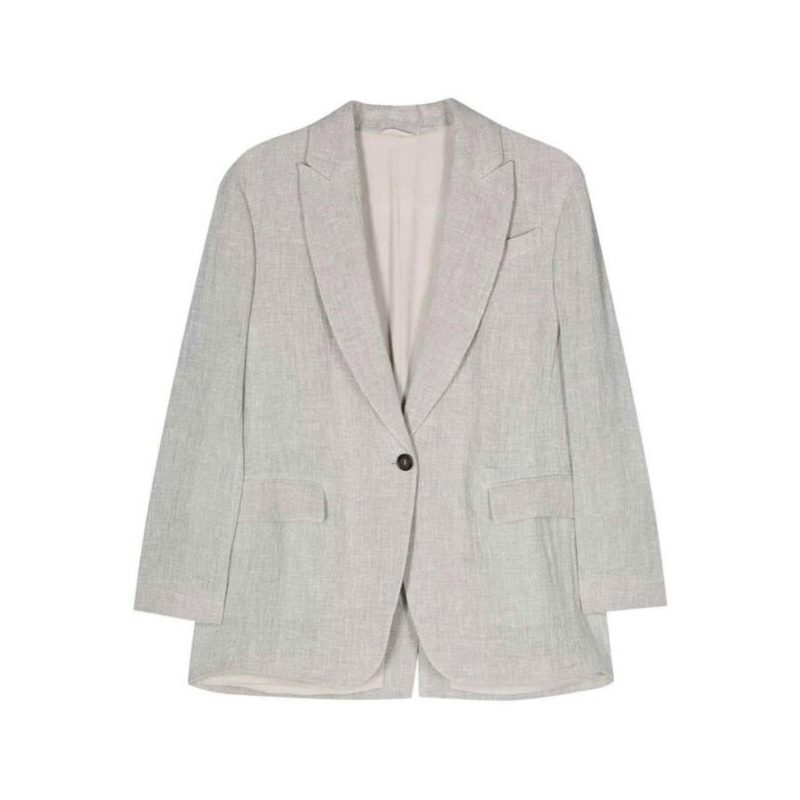 Brunello Cucinelli Wolight Grey Linen Blazer_Grey