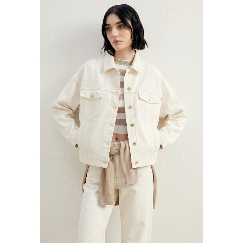 Brunello Cucinelli Wooff White Cotton Jacket_Beige