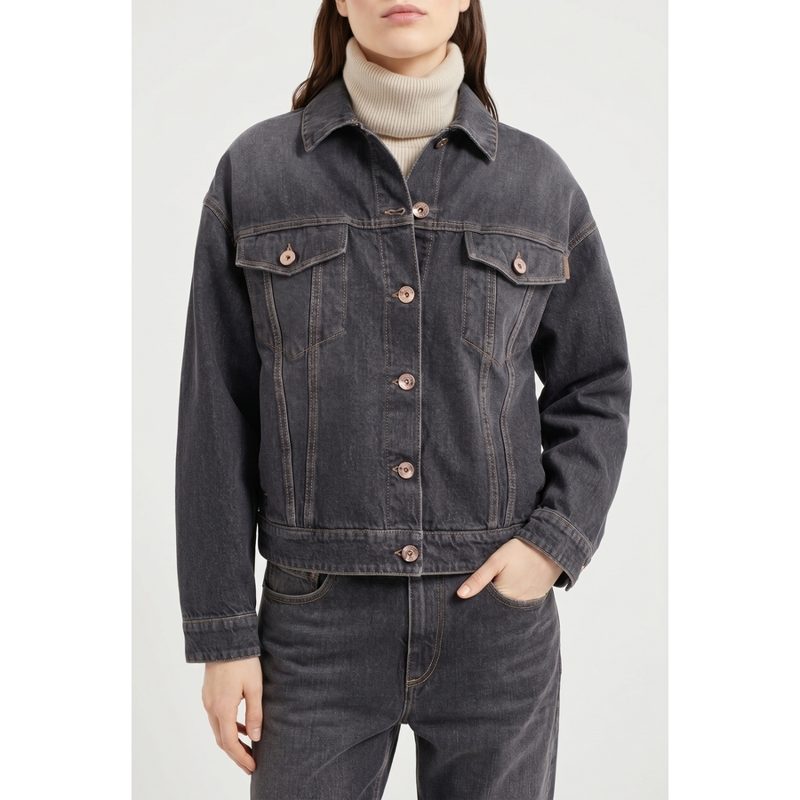 Brunello Cucinelli Woblack Denim Boxy Jacket_Black