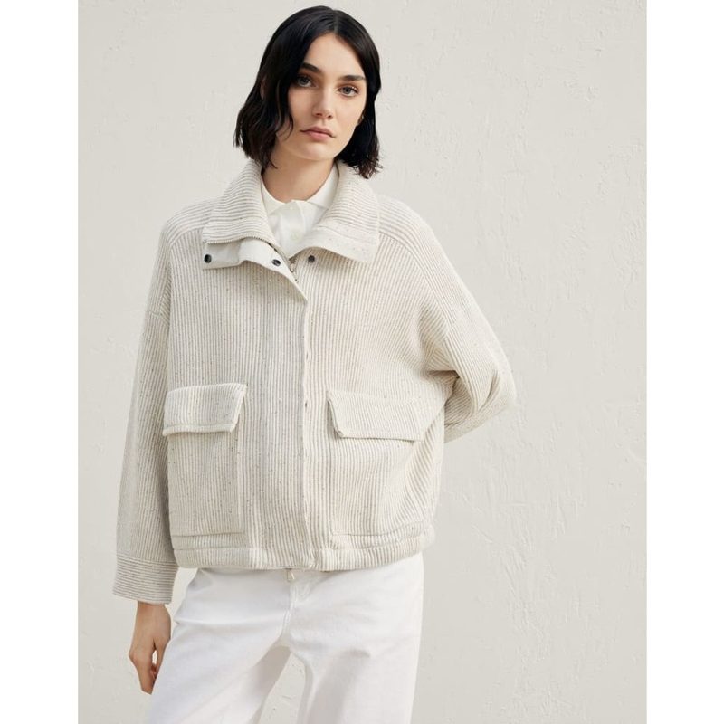 Brunello Cucinelli Wooff White Relaxed Cotton Jacket_Beige