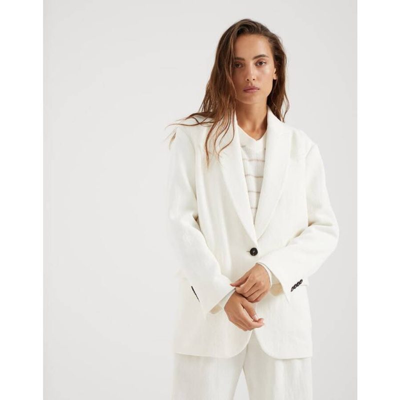 Brunello Cucinelli Wooff White Linen Blend Jacket_White