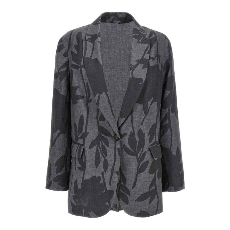 Brunello Cucinelli Wogrey Linen Floral Blazer_Grey