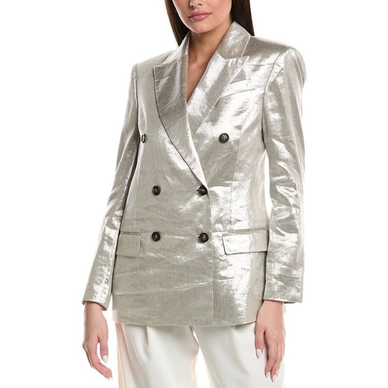 Brunello Cucinelli Wolight Silver Linen Blazer_Silver-tone