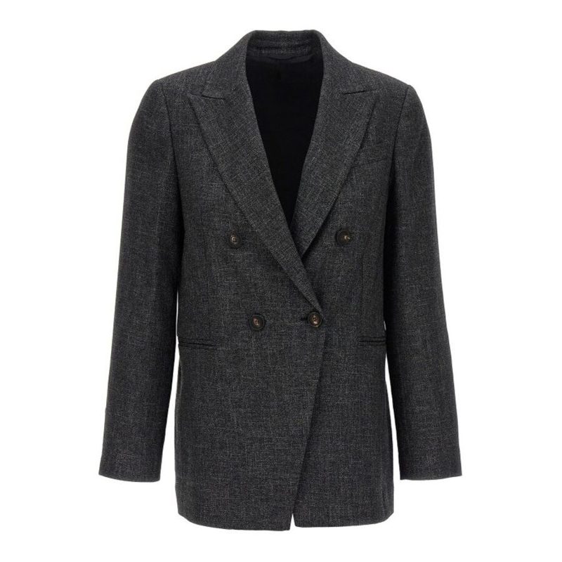 Brunello Cucinelli Dark Grey Double-Breasted Blazer_Grey
