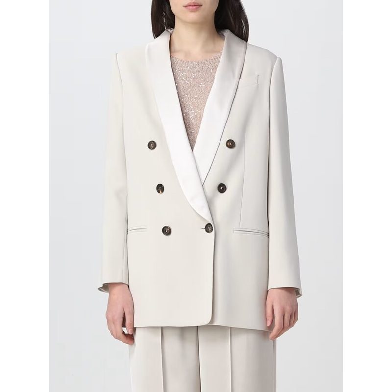 Brunello Cucinelli Milk Double-Breasted Blazer_White