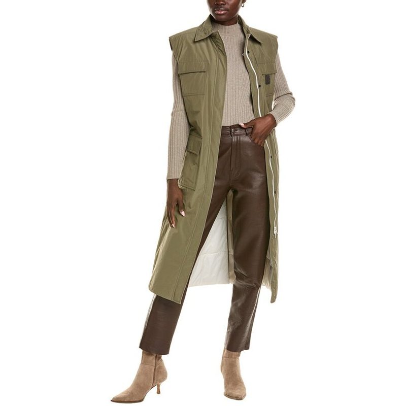 Brunello Cucinelli Olive Sleeveless Long Utility Vest_Green
