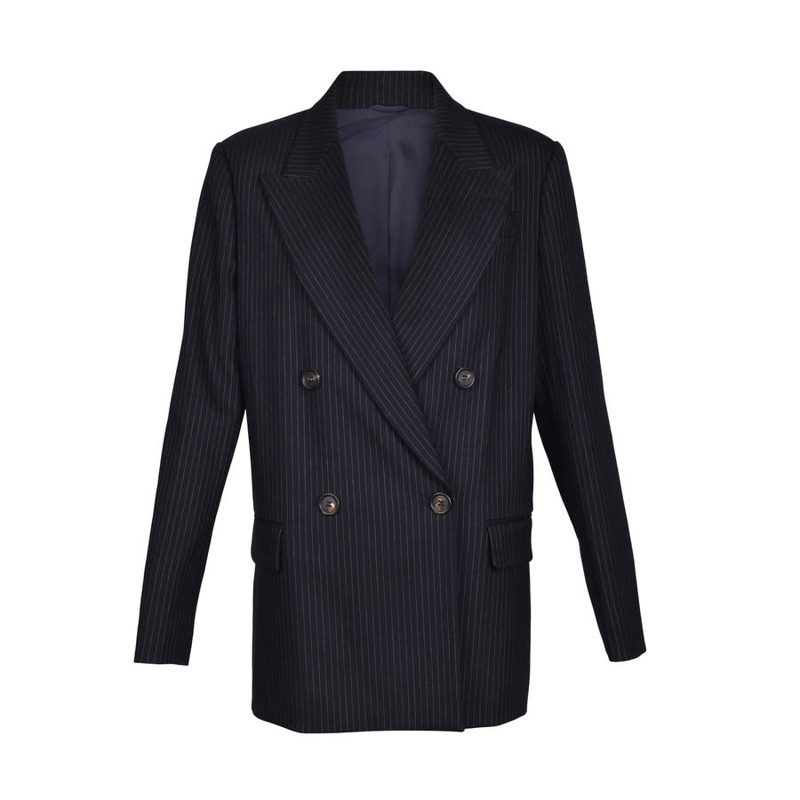 Brunello Cucinelli Blue Virgin Wool Pinstripe Blazer_Blue