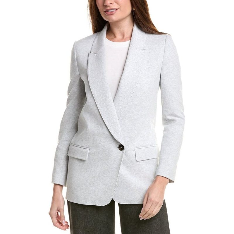 Brunello Cucinelli Silver Tailored Single-Button Blazer_Silver-tone