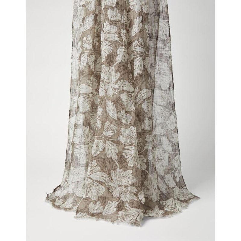 Brunello Cucinelli Green And White Linen Floral Scarf_Pattern