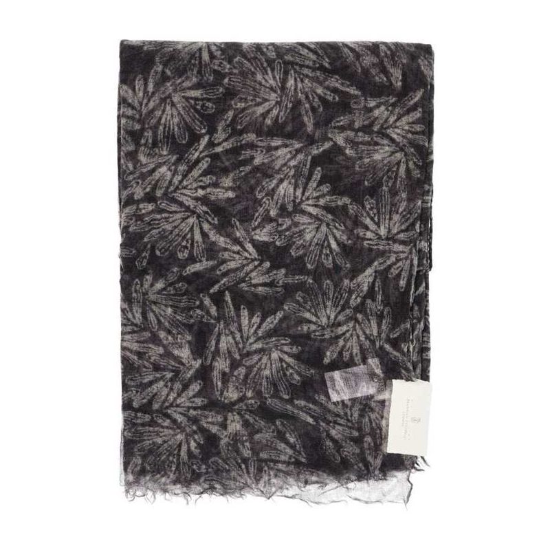 Brunello Cucinelli Lead Grey Patterned Scarf_Grey