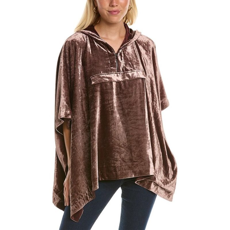 Brunello Cucinelli Brown Velvet Hooded Poncho Top_Brown