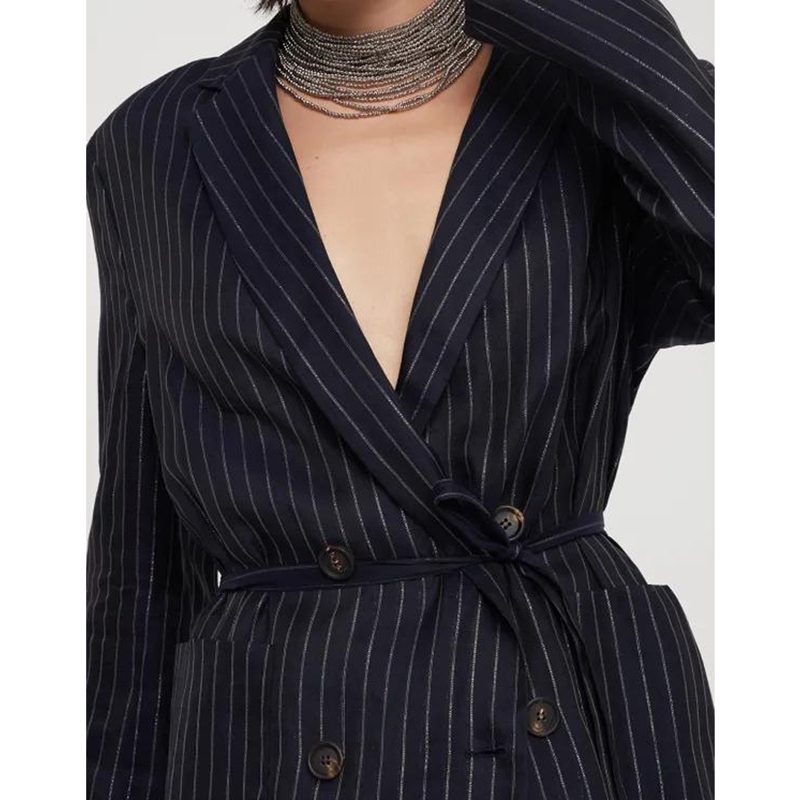 Brunello Cucinelli Blue Pinstripe Deconstructed Jacket_Blue