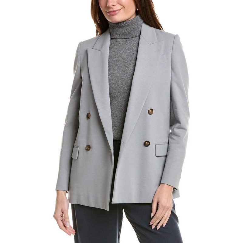 Brunello Cucinelli Light Grey Double-Breasted Blazer_Grey