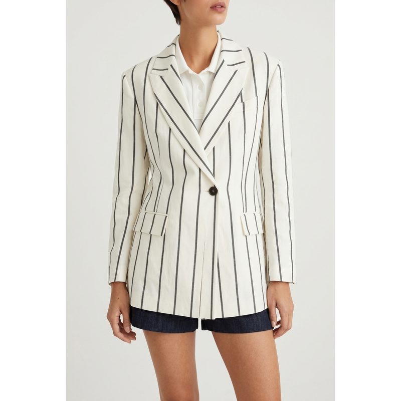 Brunello Cucinelli White Striped Linen Blazer_Multi-Color