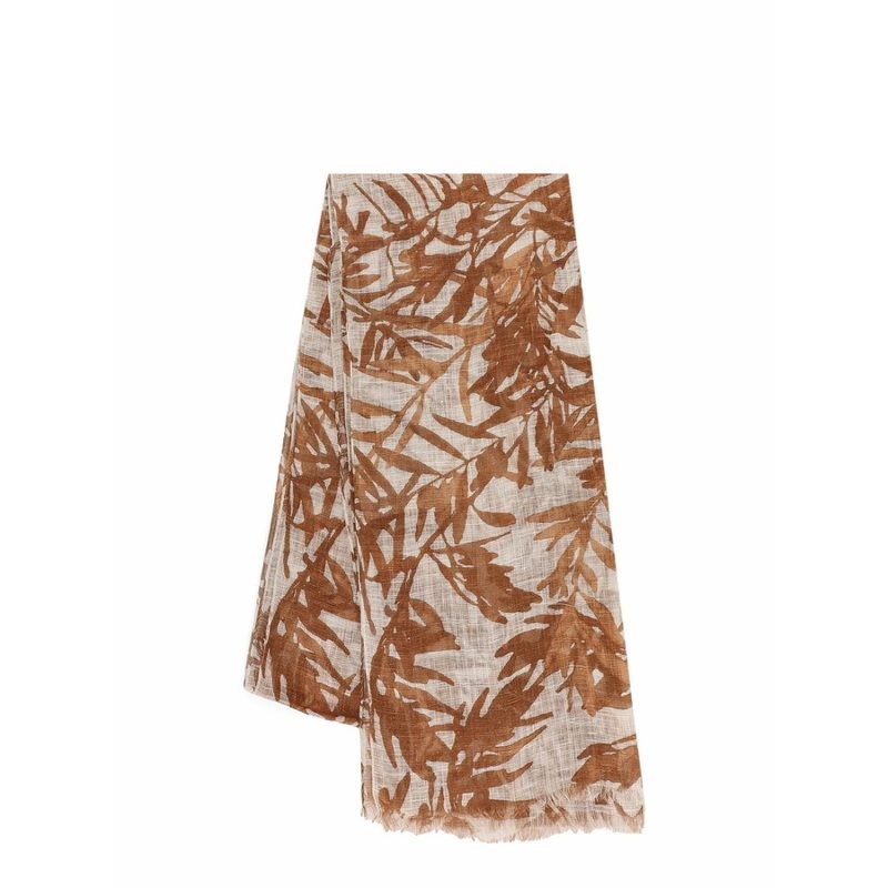 Brunello Cucinelli Womens Brown Linen Blend Scarf_Multi-Color