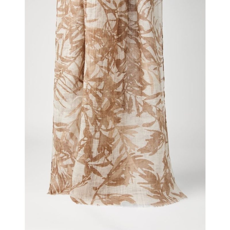 Brunello Cucinelli Womens Light Brown Linen Scarf_Multi-Color
