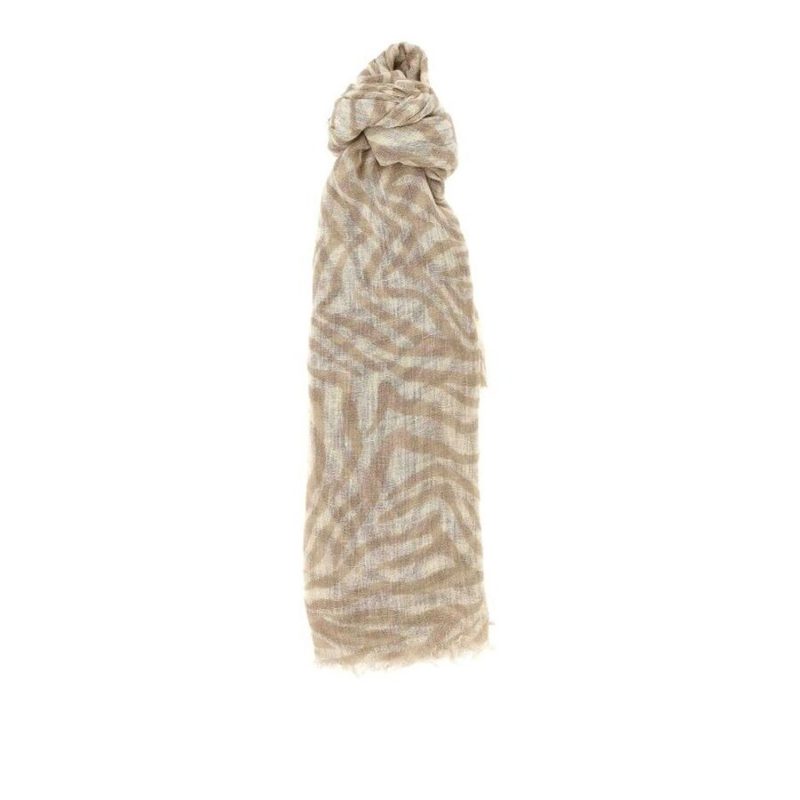 Brunello Cucinelli Womens Beige Linen Patterned Scarf_Multi-Color
