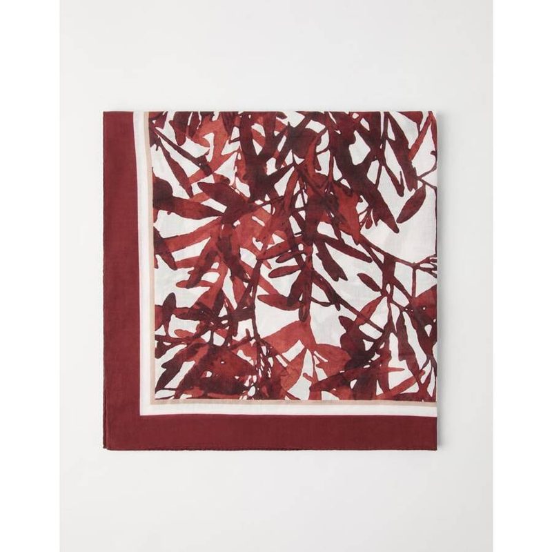 Brunello Cucinelli Womens Bordeaux Printed Cotton Scarf_Multi-Color