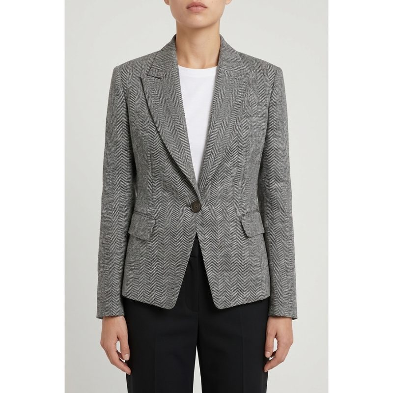 Brunello Cucinelli Black White Linen Tailored Jacket_Multi-Color