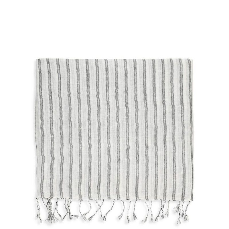 Brunello Cucinelli Womens White Striped Linen Scarf_Multi-Color