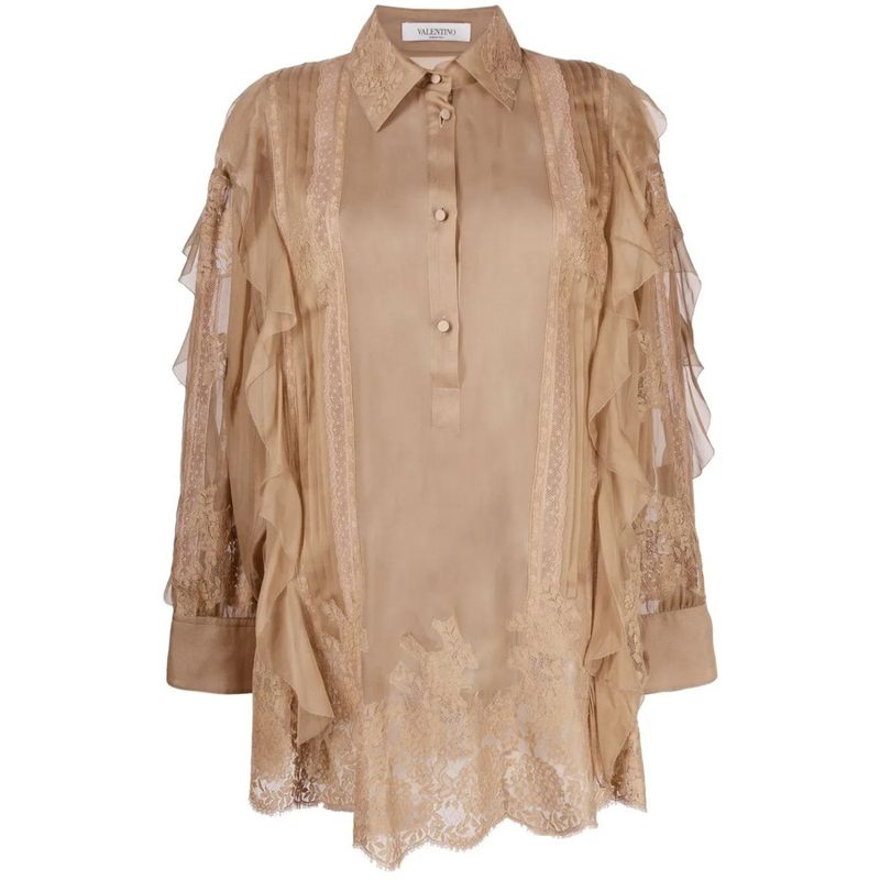 Garavani Garavani Ruffle-Trim Silk Blouse_Multi-Color