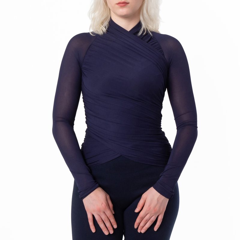 Ruched Long-Sleeve Top_Blue