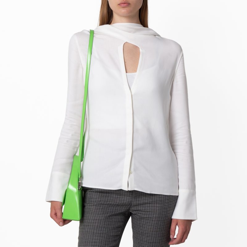 Sash Collar Long-Sleeved Shirt_White