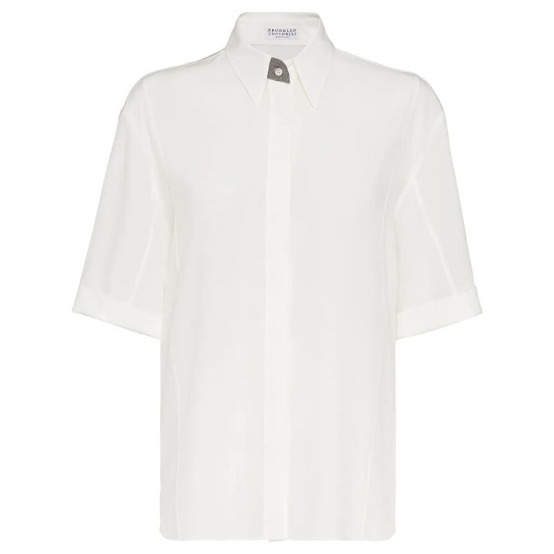 Brunello Cucinelli Wonaturale Silk Short Sleeve Shirt_White