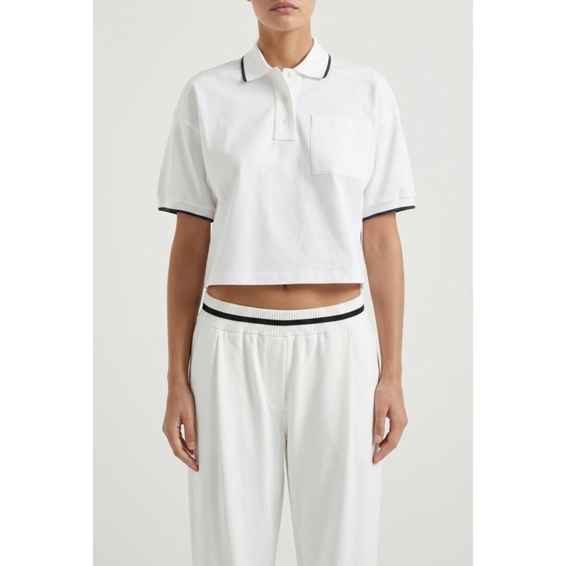 Brunello Cucinelli Wowhite Cropped Polo Shirt_White