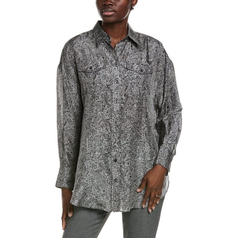 Brunello Cucinelli Grey Paisley Oversized Shirt_Grey